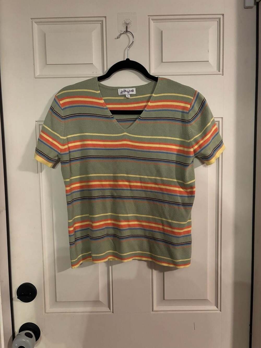 Sophie Rose Vintage Striped Cotton V-Neck Knit Top Size XL